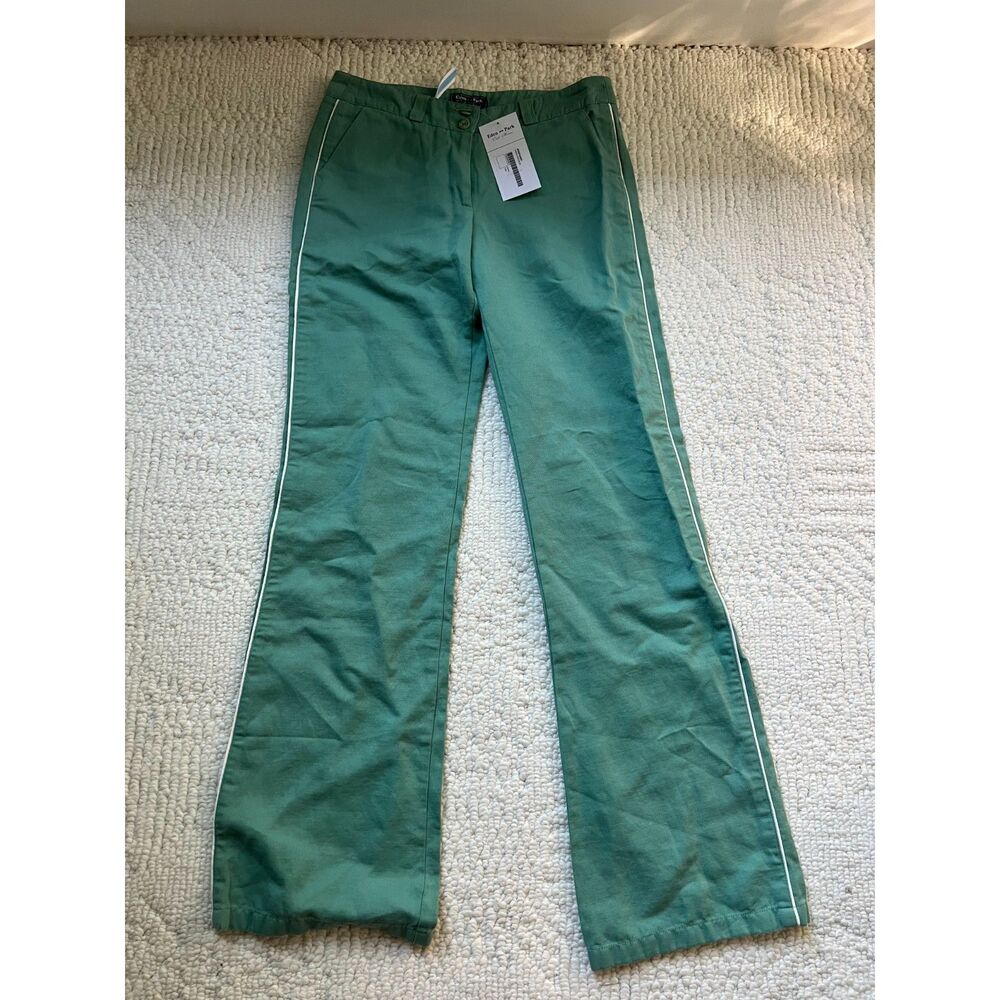 Green Straight-Leg Pants with Side Stripe